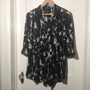 Style & Co. Women Black & White Button Down Baby Doll 3/4” Sleeve Tunic